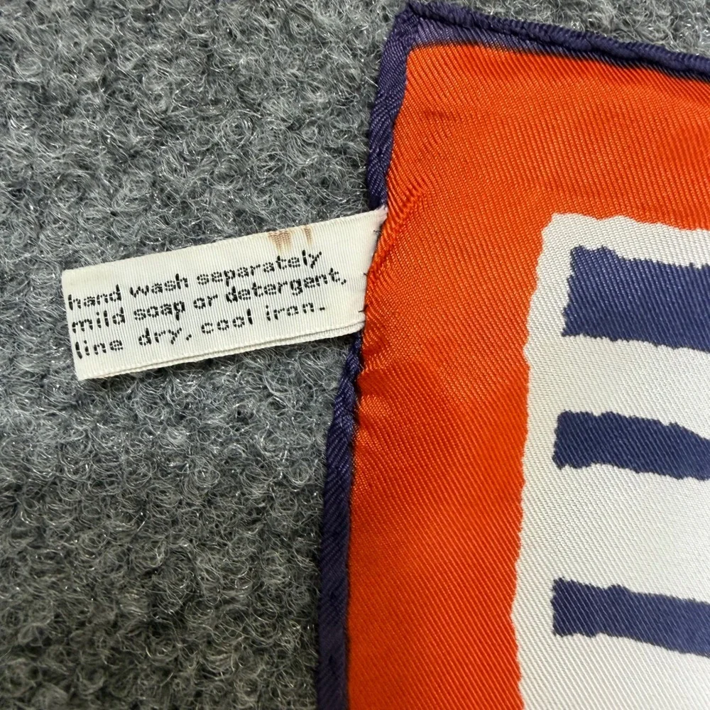 Vintage Vera Neumann Scarf Orange Navy Blue White Striped Square Acetate Japan